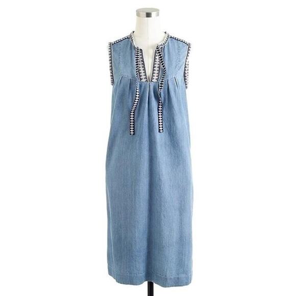 J. Crew Dresses & Skirts - J. Crew Washed Chambray Dress Sleeveless Embroidery Classic Style 00 Hamptons